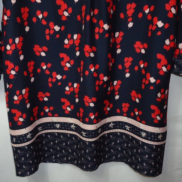 LOFT Petite Blue & Red Floral Tulips V Neck Shift Dress - Picture 2 of 7